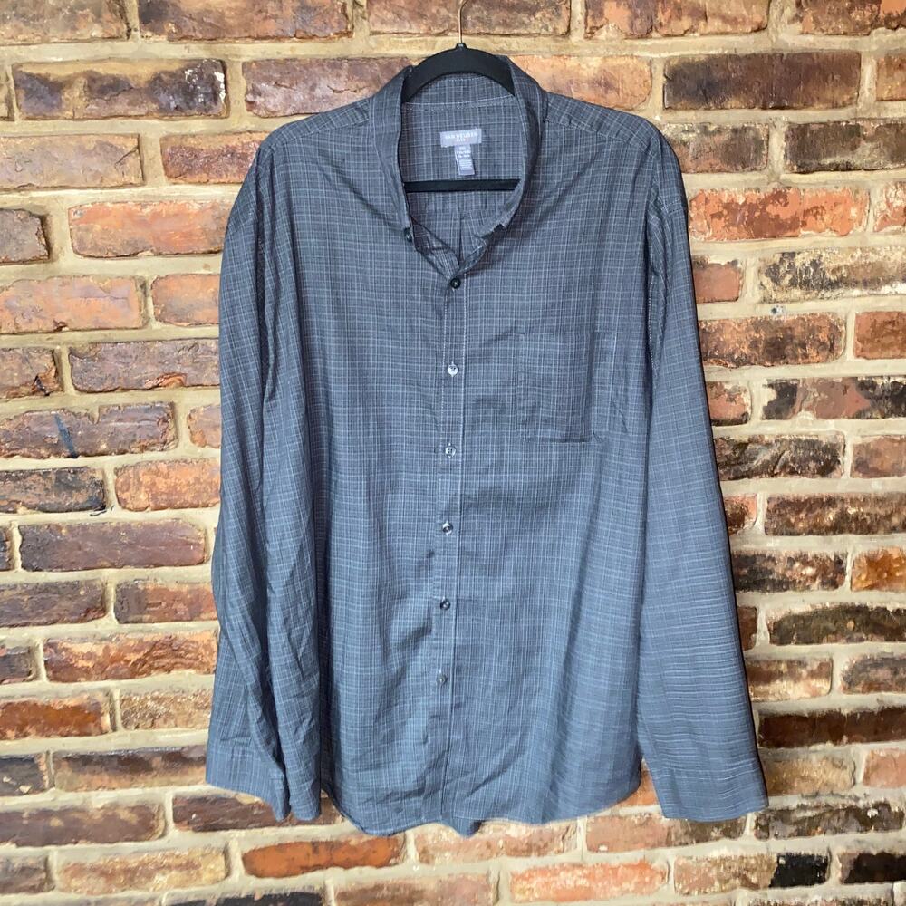 Van Heusen Gray Plaid Long Sleeve Button Down Flex Shirt Men's Size XXL 18-18.5